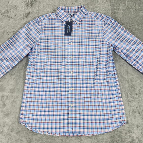 Vineyard Vines Shirt Mens Medium Red Check Long Sleeve OTG Performance - Picture 2 of 15